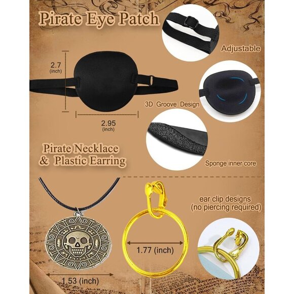 Pirate Costume Accessories Set for Men Women 6 Pcs Headscarf Sash Jewelry main image 6